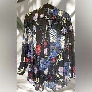 Free People Silky Nights button up oversized blouse in black Size small